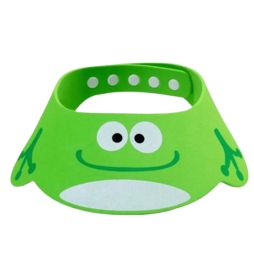 Visière de bain pour bébé en forme de grenouille verte, matière silicone souple.