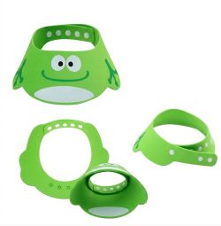 Différents angles de vue de la visière de bain grenouille avec boutons pression ajustables.