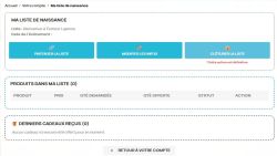 Compte client - Liste de naissance